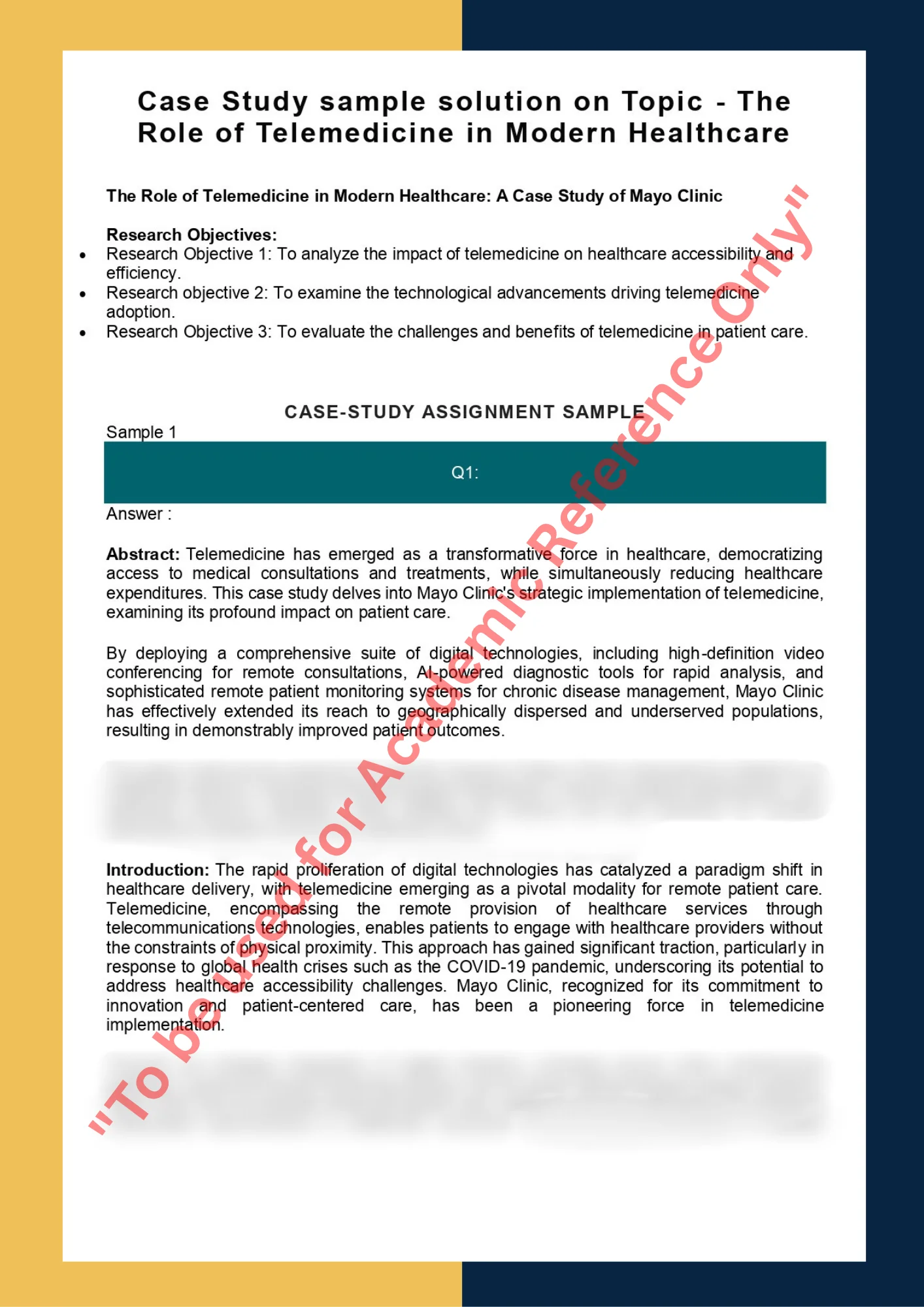 Case Study sample solution on Topic - The Role of Telemedicine in Modern Healthcare 0